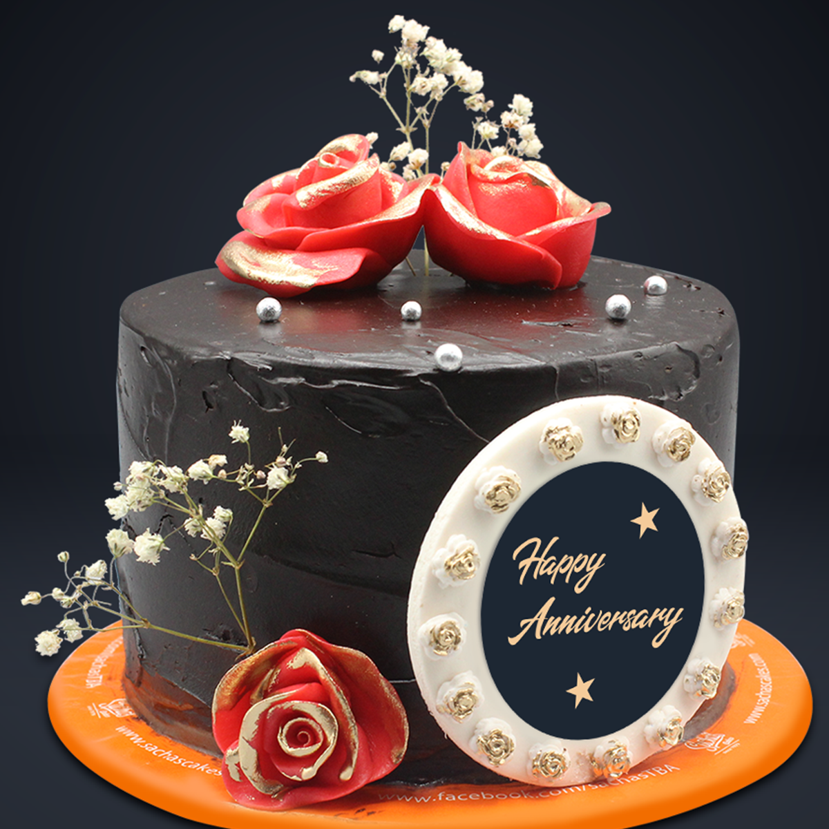 Chocolate Brown Red Fondant Roses Cake - Sacha's Cakes 