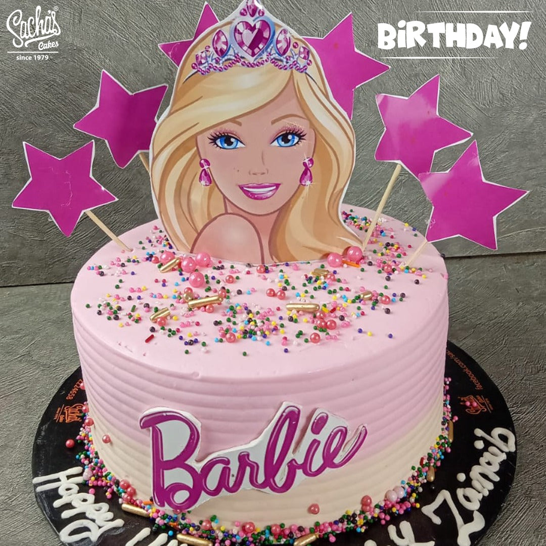 Pink Barbie themed birthday cake