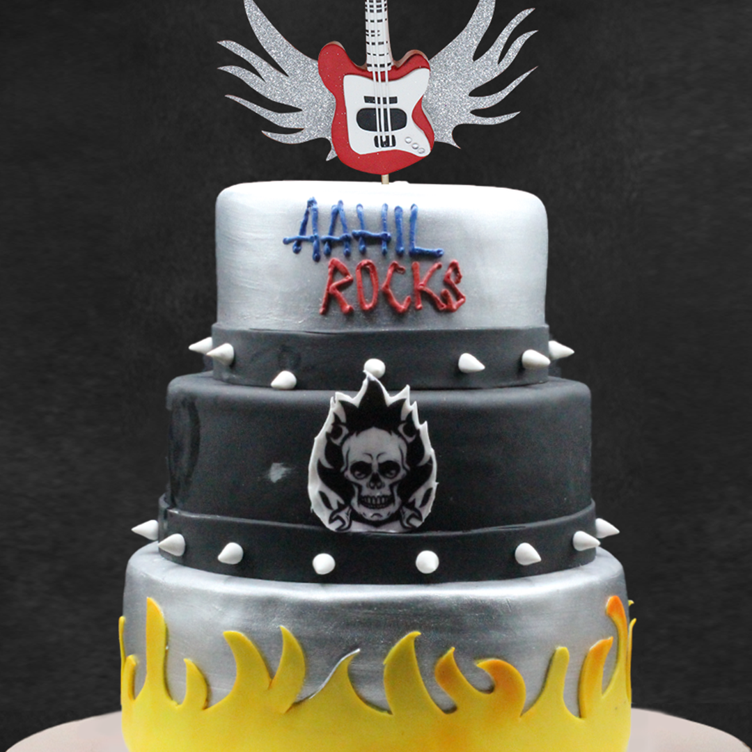 Guitar Theme Three Tier Fondant Cake