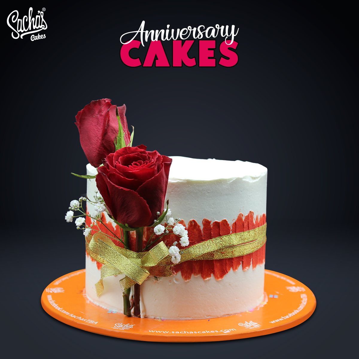 Red Roses Ribbon Theme Anniversary Cake - Sacha's Cakes 
