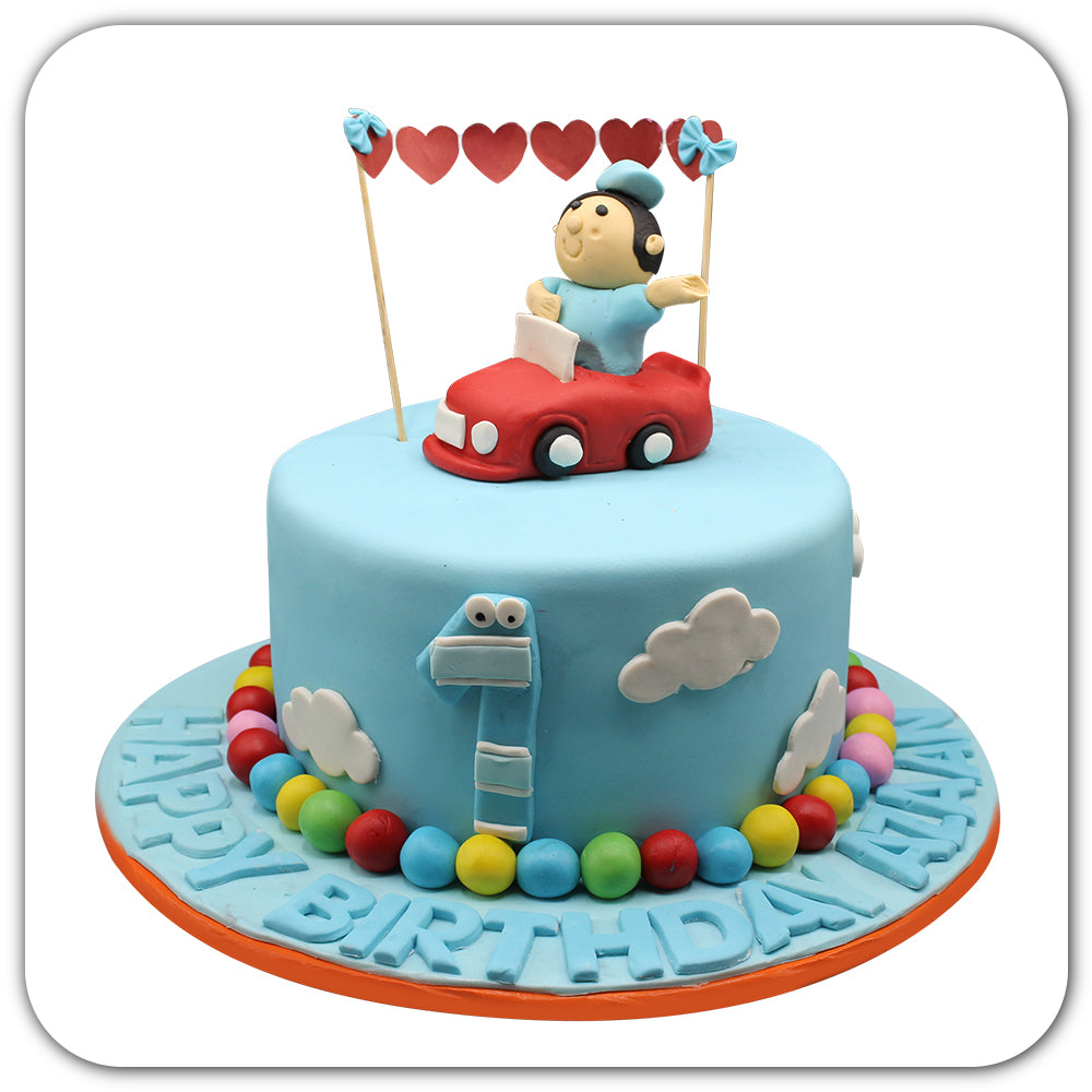 Cute Kid on a Car Fondant Cake - Sacha's Cakes 