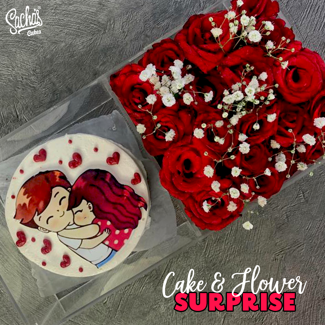 Cake & Flower Surprise Box Order Cake & Flowers in Karachi Sacha's