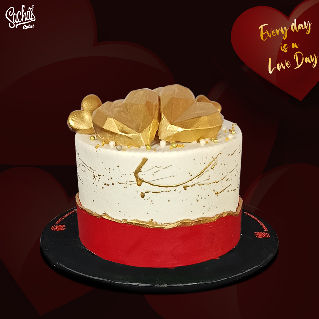 Red White & Gold Theme Love Cake