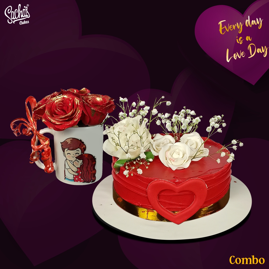 Red Cake Decorated with Flowers